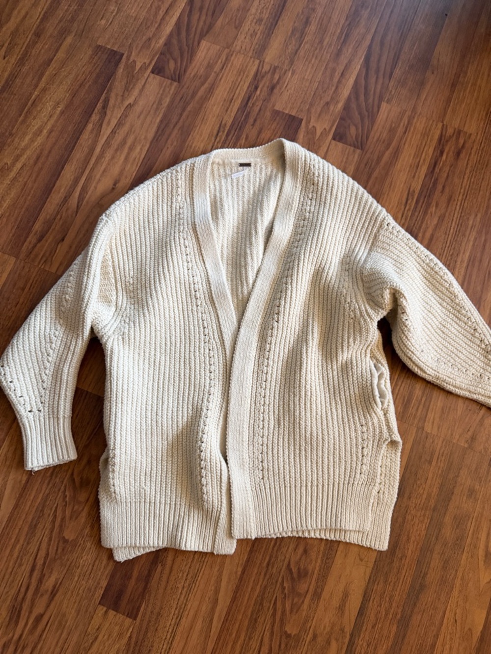 Free People Cream Ribbed Open-Front Knit Cardigan